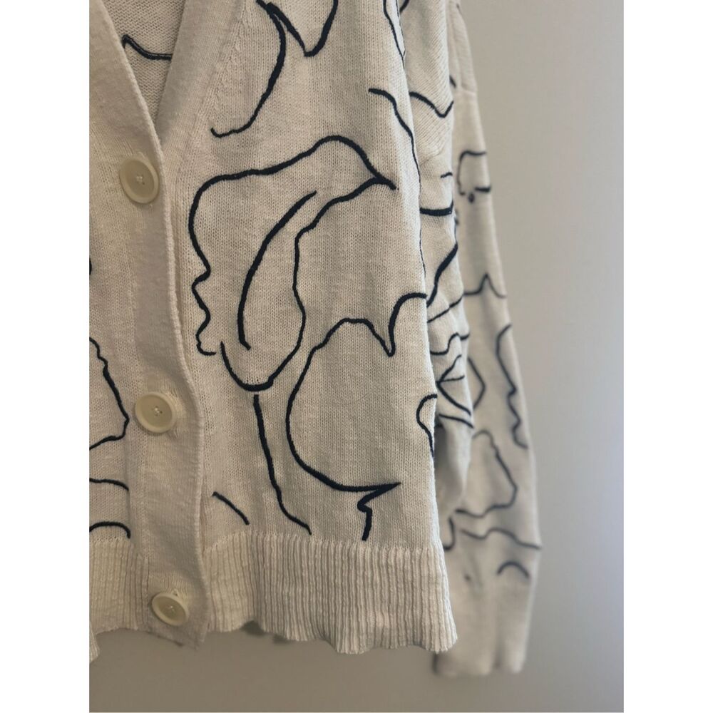 Madewell Embroidered Button Cardigan Sweater -Medium- white and Navy LIKE NEW - Picture 4 of 9